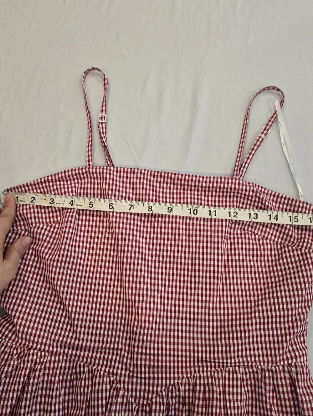 Japna Women’s Medium Red Gingham SunDress Smocked Bodice Long Skirt Pockets - Picture 10 of 13
